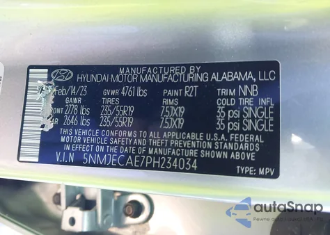 2023 Hyundai Tucson Limited from USA, damaged, VIN 5NMJECAE7PH234034